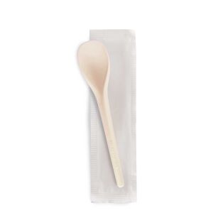 CUILLÈRE ICE-CURVY S COMPOSTABLE BEIGE COULEUR PLEIN EMBALLÉE EN PAPIER