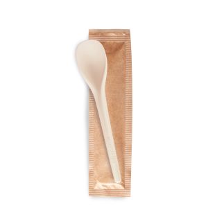 CUILLÈRE ICE-CURVY S COMPOSTABLE BEIGE COULEUR PLEIN EMBALLÉE EN PAPIER COMPOSTABLE