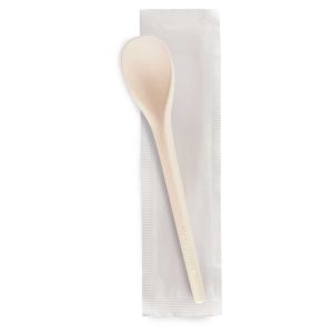 CUILLÈRE ICE-CURVY COMPOSTABLE BEIGE COULEUR PLEIN EMBALLÉE EN PAPIER