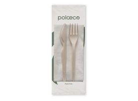 BIS TENEDOR + CUCHILLO COMPOSTABLE BLANCO + SERVILLETA DOBLE VELO