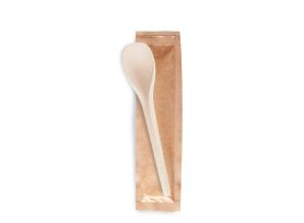 CUILLÈRE ICE-CURVY S COMPOSTABLE BEIGE COULEUR PLEIN EMBALLÉE EN PAPIER COMPOSTABLE