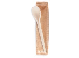 CUILLÈRE ICE-CURVY COMPOSTABLE BEIGE COULEUR PLEIN EMBALLÉE EN PAPIER COMPOSTABLE